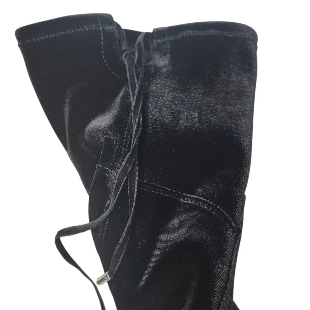 Marc Fisher Black Velvet Over the Knee Boots Block‎ Heel Lace Up Back Size 8.5